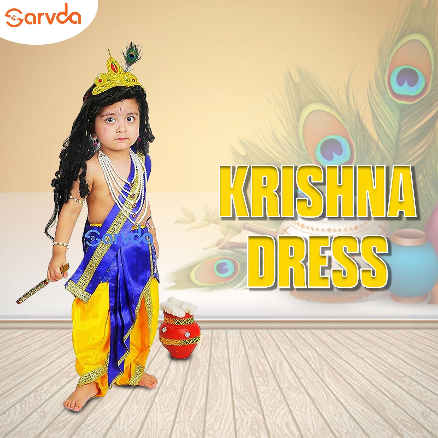 Premium Quality Krishna Janmashtami dress for kids with hip cover - Blue