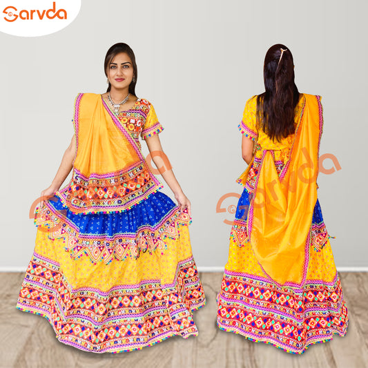 Two Colour Combination Gujrati Lahenga For Adults