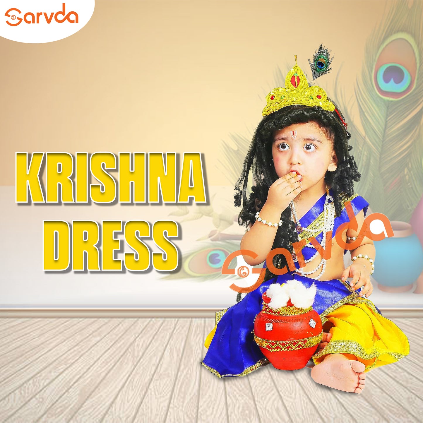 Premium Quality Krishna Janmashtami dress for kids with hip cover - Blue