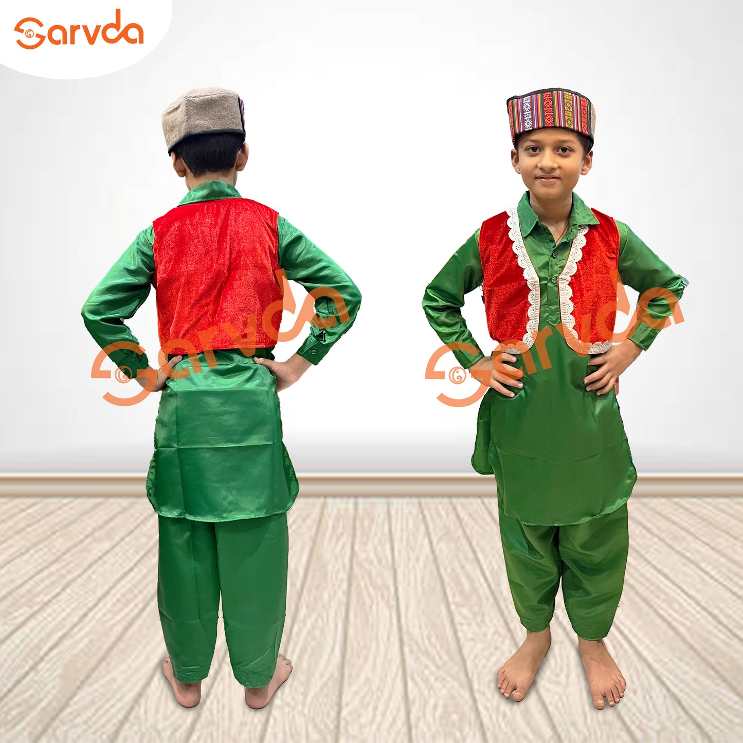 Kashmiri Boy State Costume Pathani Suit with Velvet Jacket