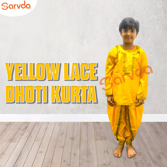 Yellow Lace Dhoti Kurta full set