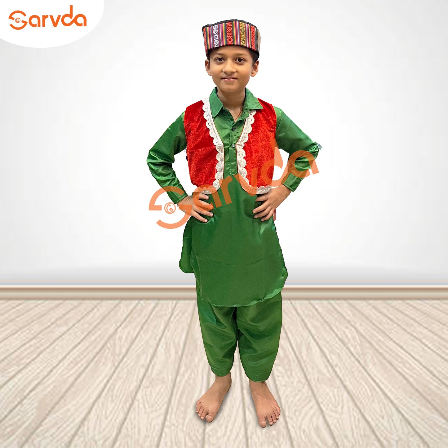 Kashmiri Boy State Costume Pathani Suit with Velvet Jacket