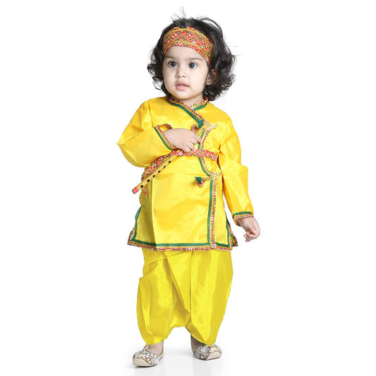 Slik Blend Little Krishna Kurta Dhoti Set with Accesories