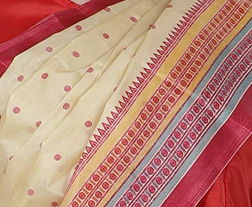 Assam Bihu Saree 5 mtr length with red blouse piece- Silk