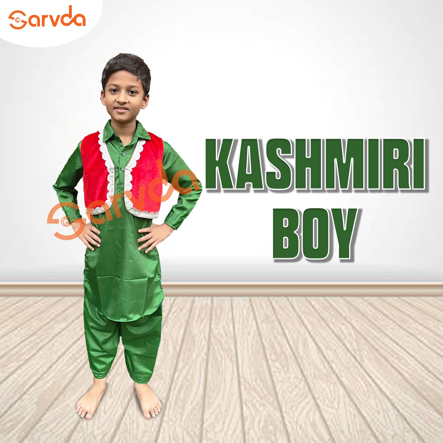 Kashmiri Boy State Costume Pathani Suit with Velvet Jacket