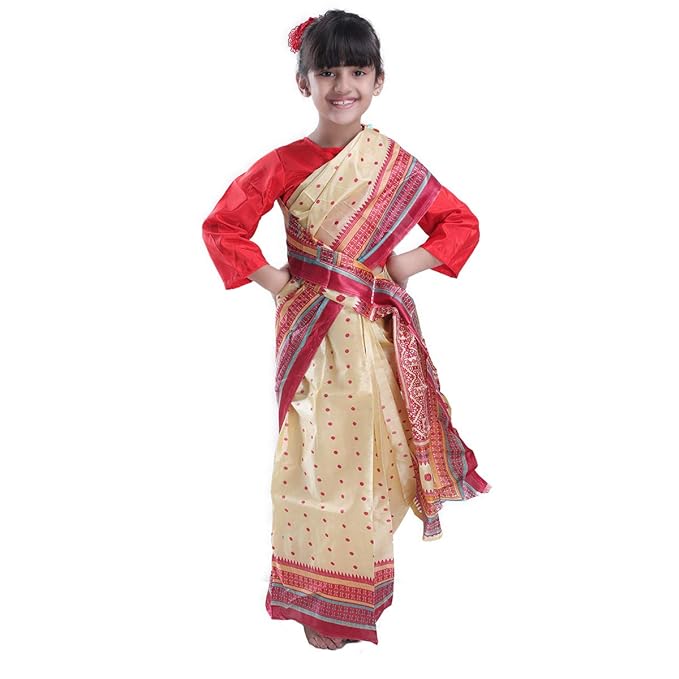 Assamese / Bihu  Saree Girl  Indian State Kids Fancy dress - Prestitched Ready to wear saree