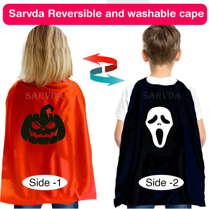 Halloween Reversible Cape (Orange/Black) - Free size for kids