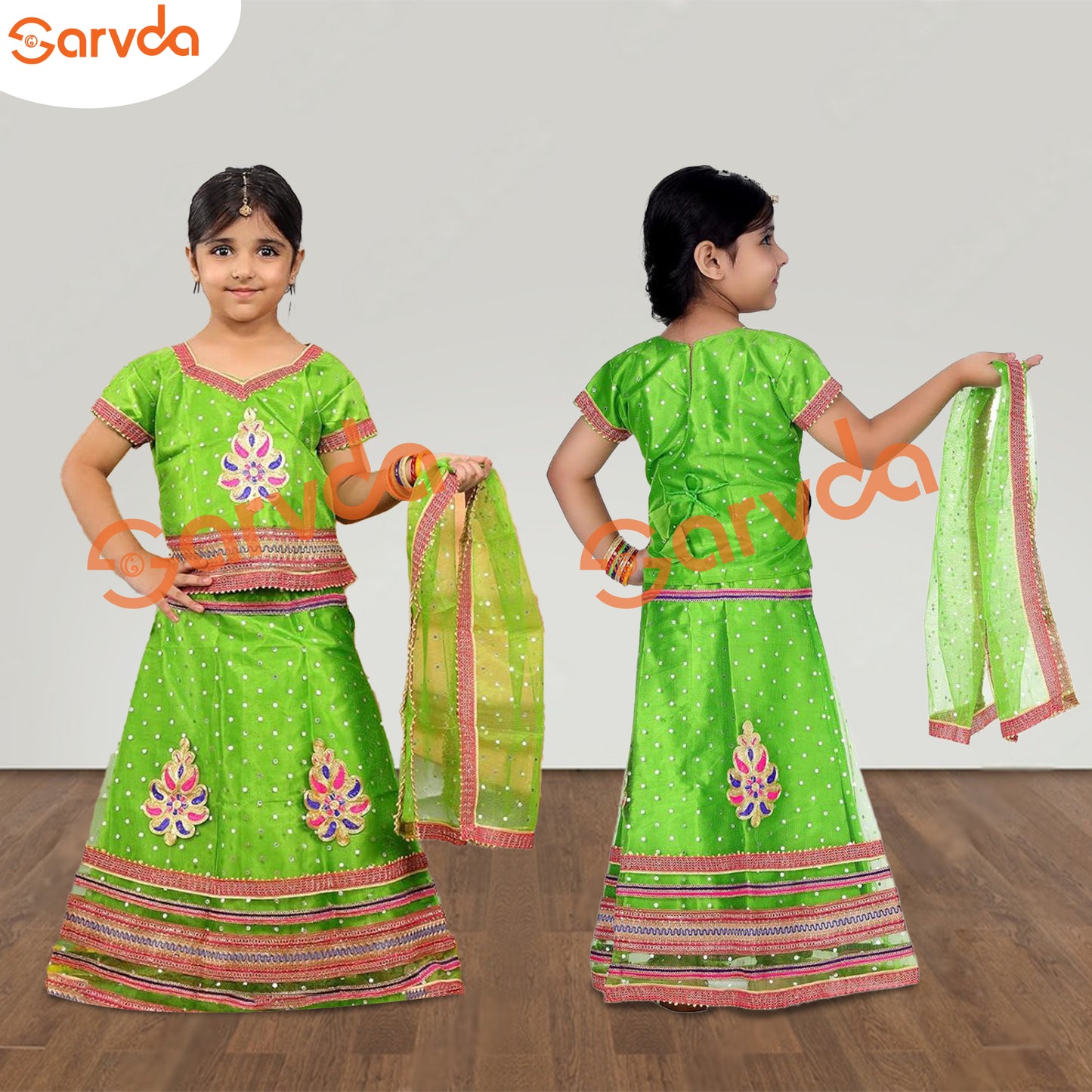 Lehenga Choli with Duppatta Full Set- Green (Garba/Radha/Rani/Dance)