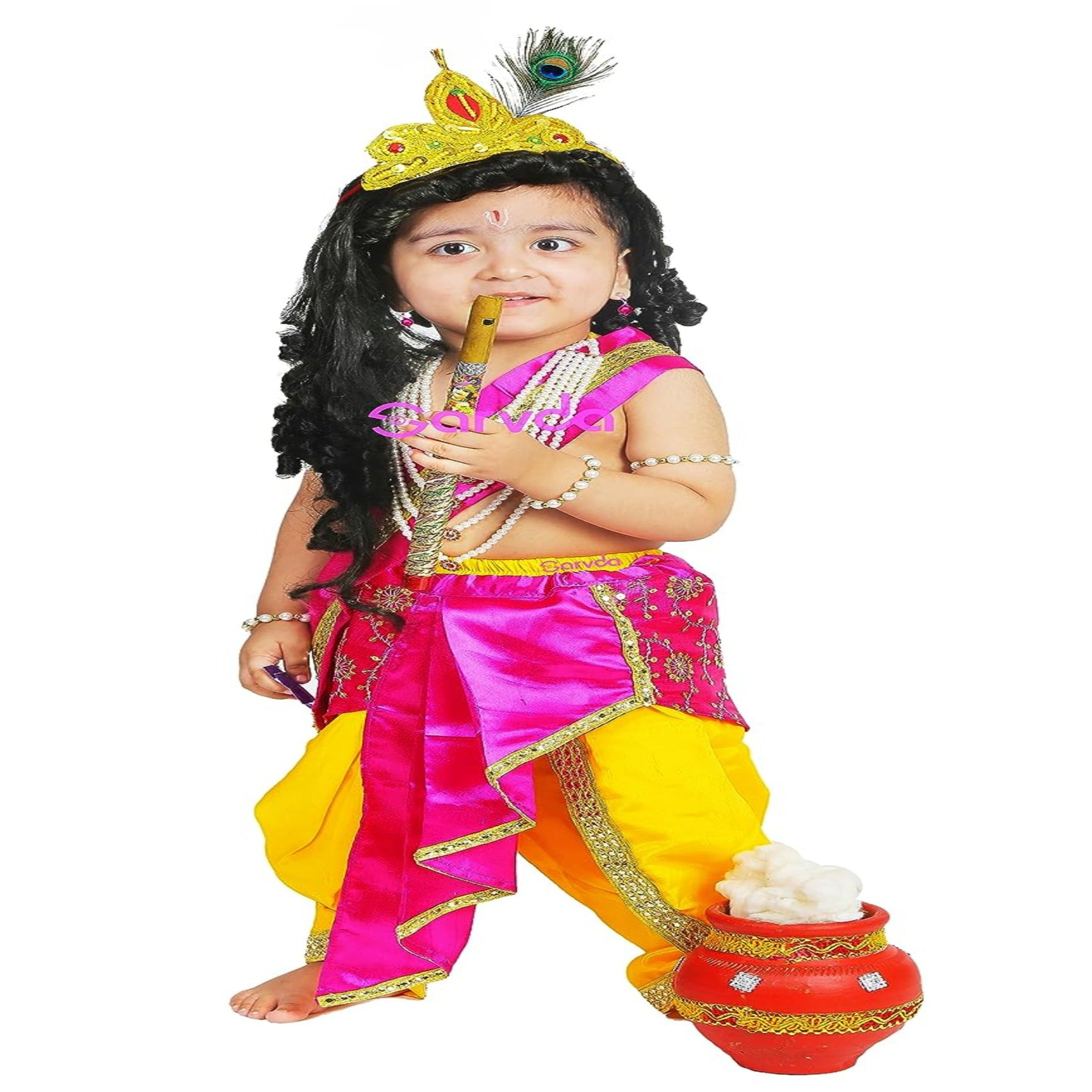 JUKONO Makhanchor Dress for Kids | Shri krishna dress for Baby Boy |  Janmashtami kanha constume for boy and girl Pack of 5 (2-3 Years) :  Amazon.in: Clothing & Accessories