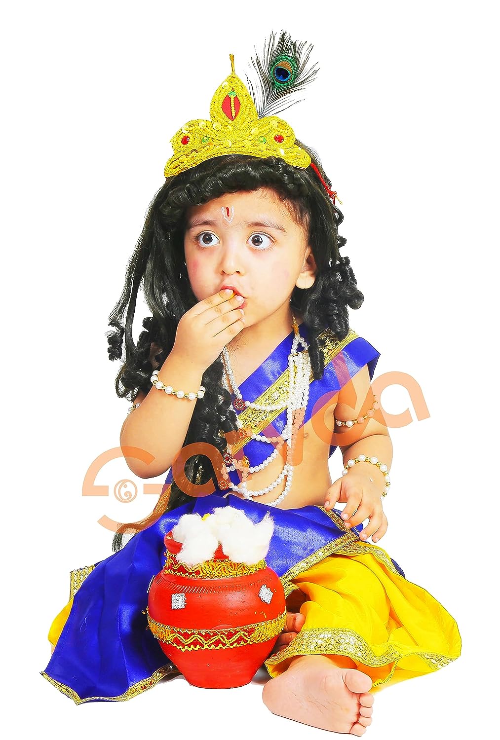 Buy Sarvda Krishna & Radha Dress for kids with accessories Mukut Mor-Pankh  Kundal Flute etc Janmashtami Costume for 1 2 3 4 5 6 7 8 Year Boy & Girls  (0-5 Months,