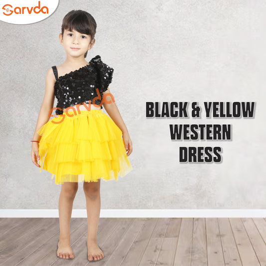 Black Top with Yellow Skirt Set for Girls