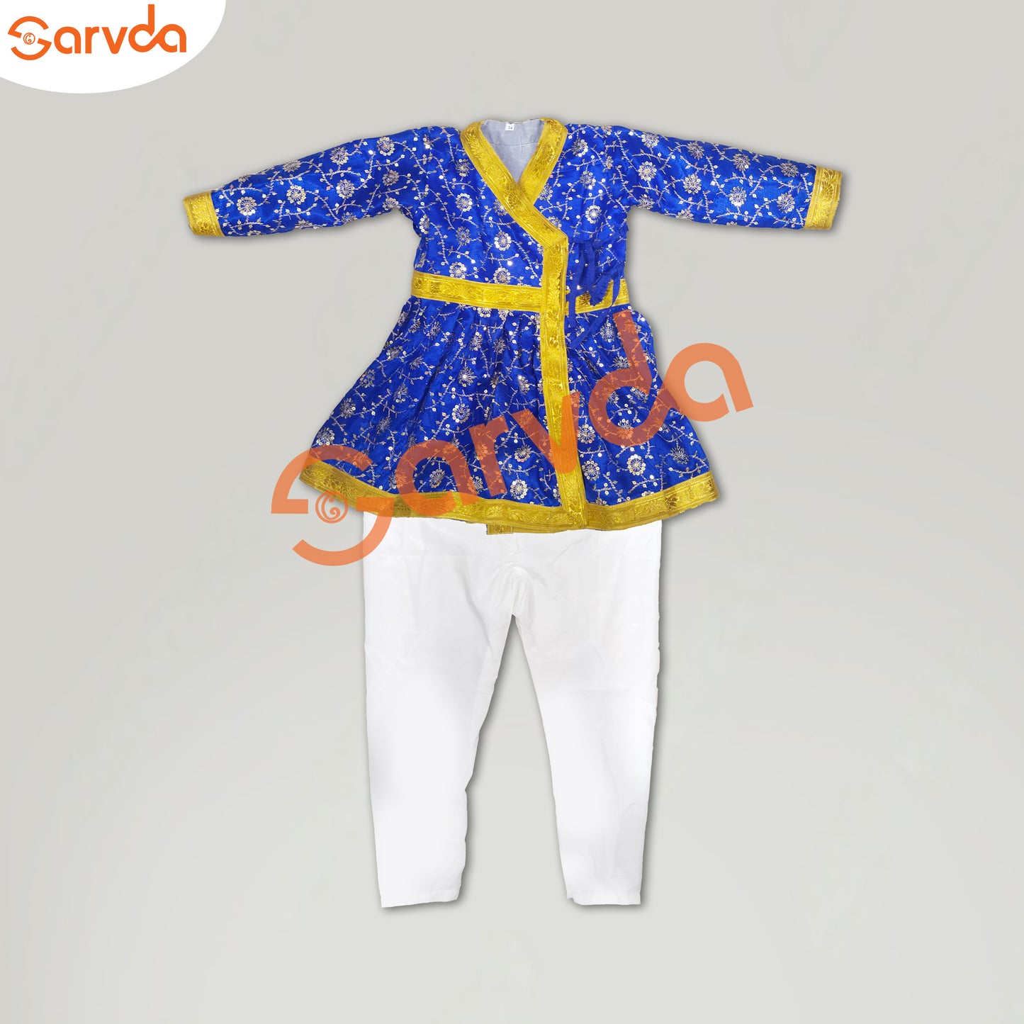 Embroidery Blue Angrakha with Pajama (God/Akabar/Maharaja/Marathi/Shivaji/Others)