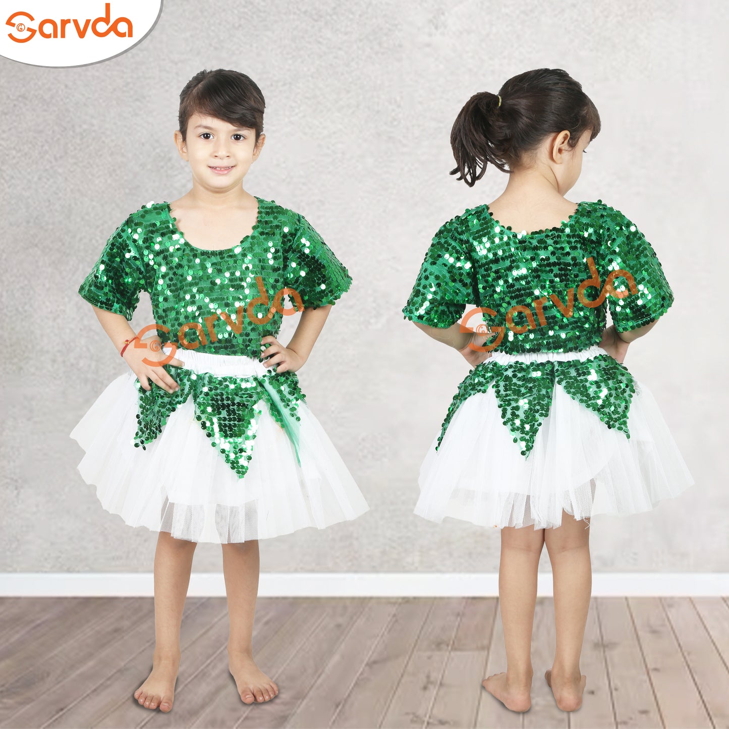 Green And White Western Dress For Girls