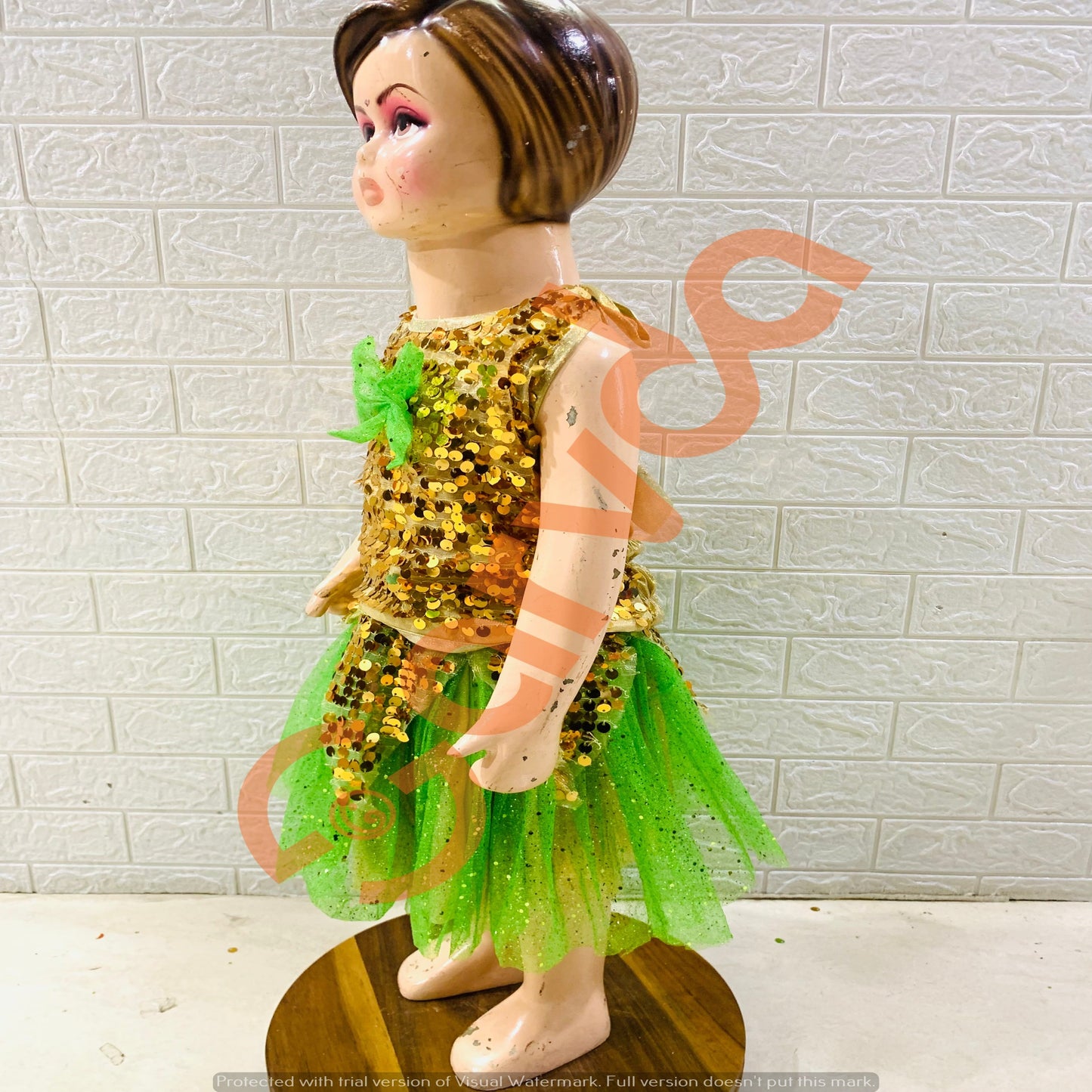 Western Green golden Top Skirt set for girls