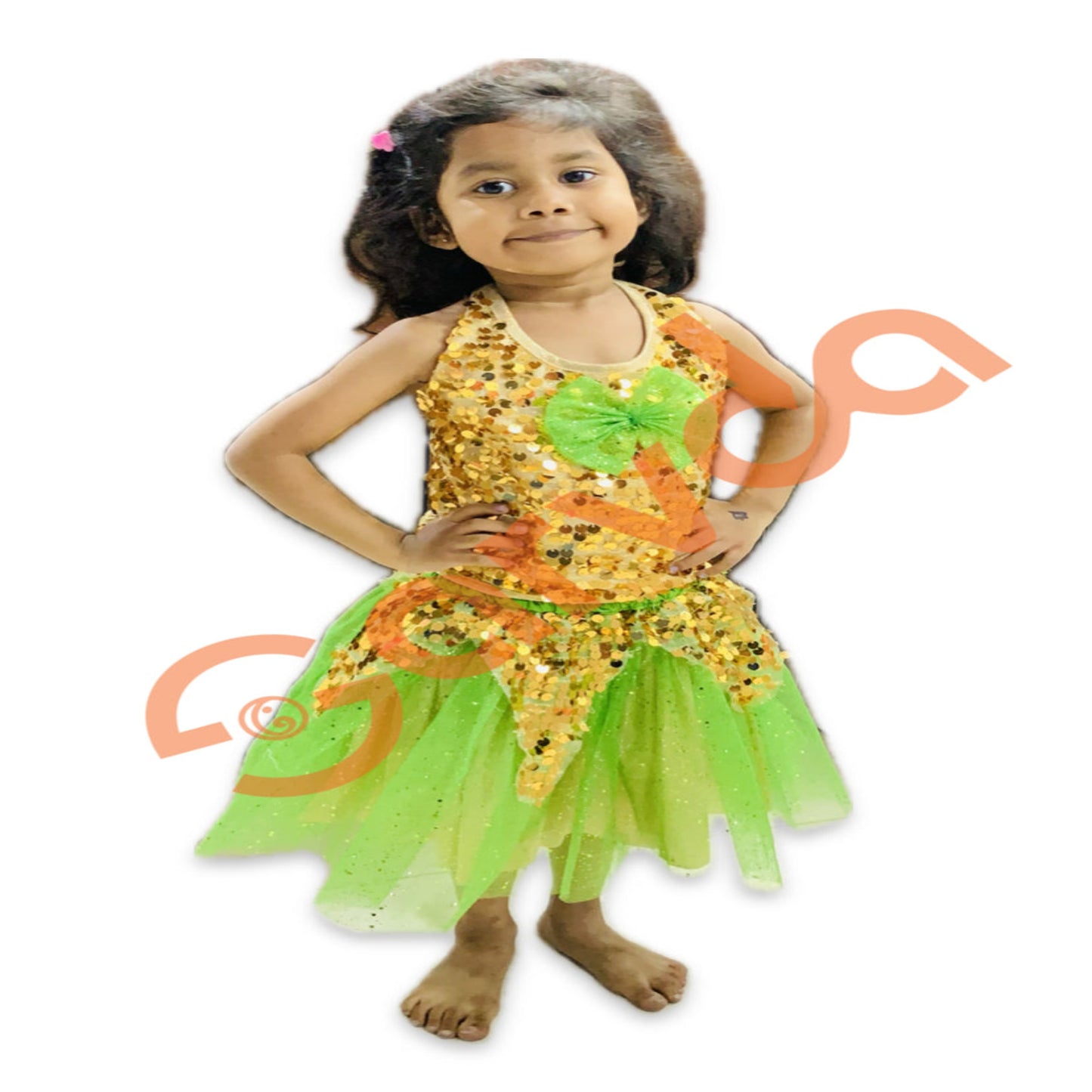 Western Green golden Top Skirt set for girls