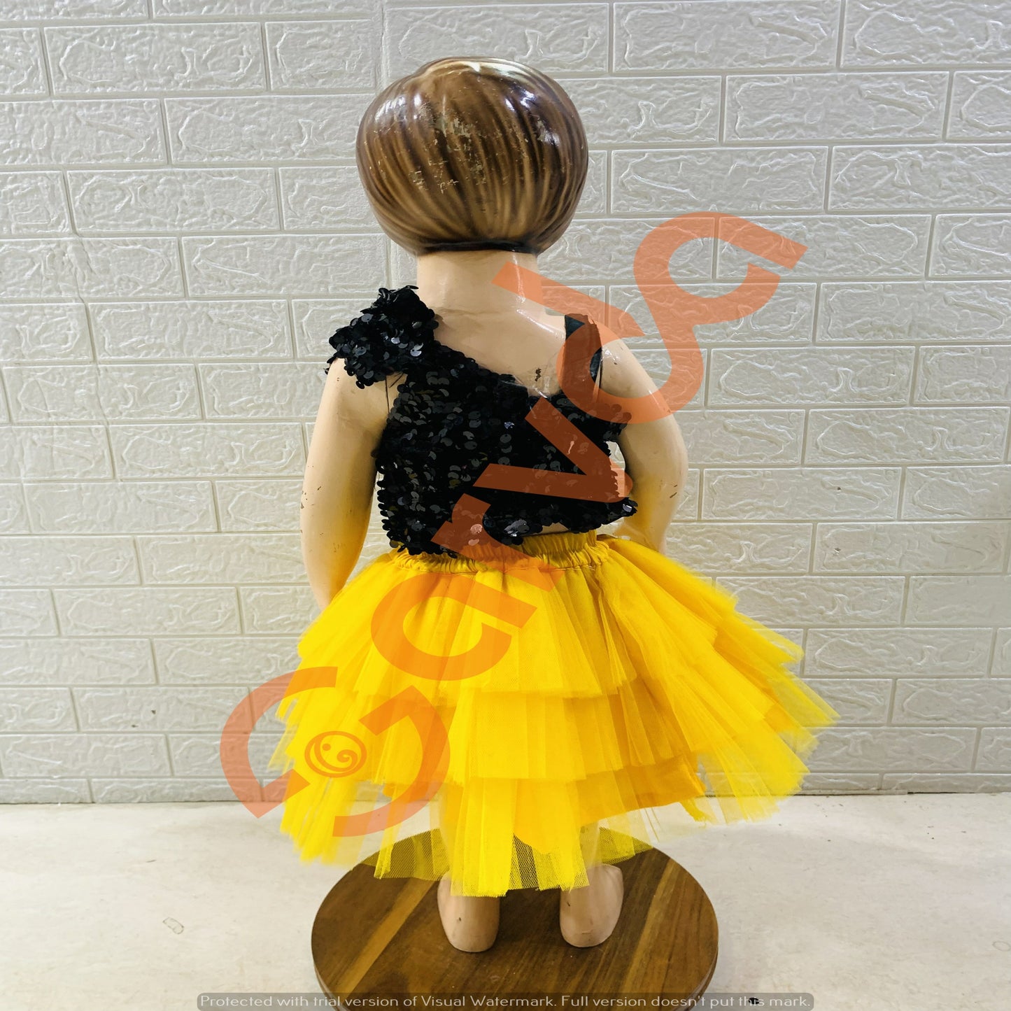 Black Top with Yellow Skirt Set for Girls