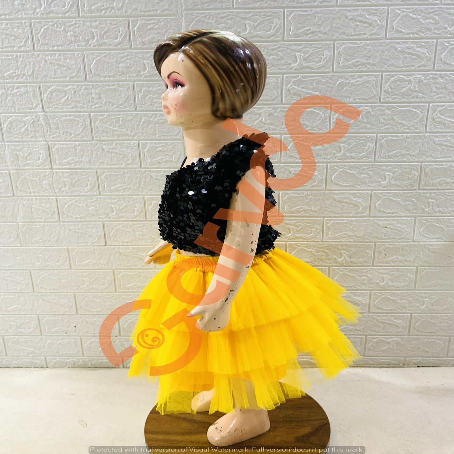 Black Top with Yellow Skirt Set for Girls