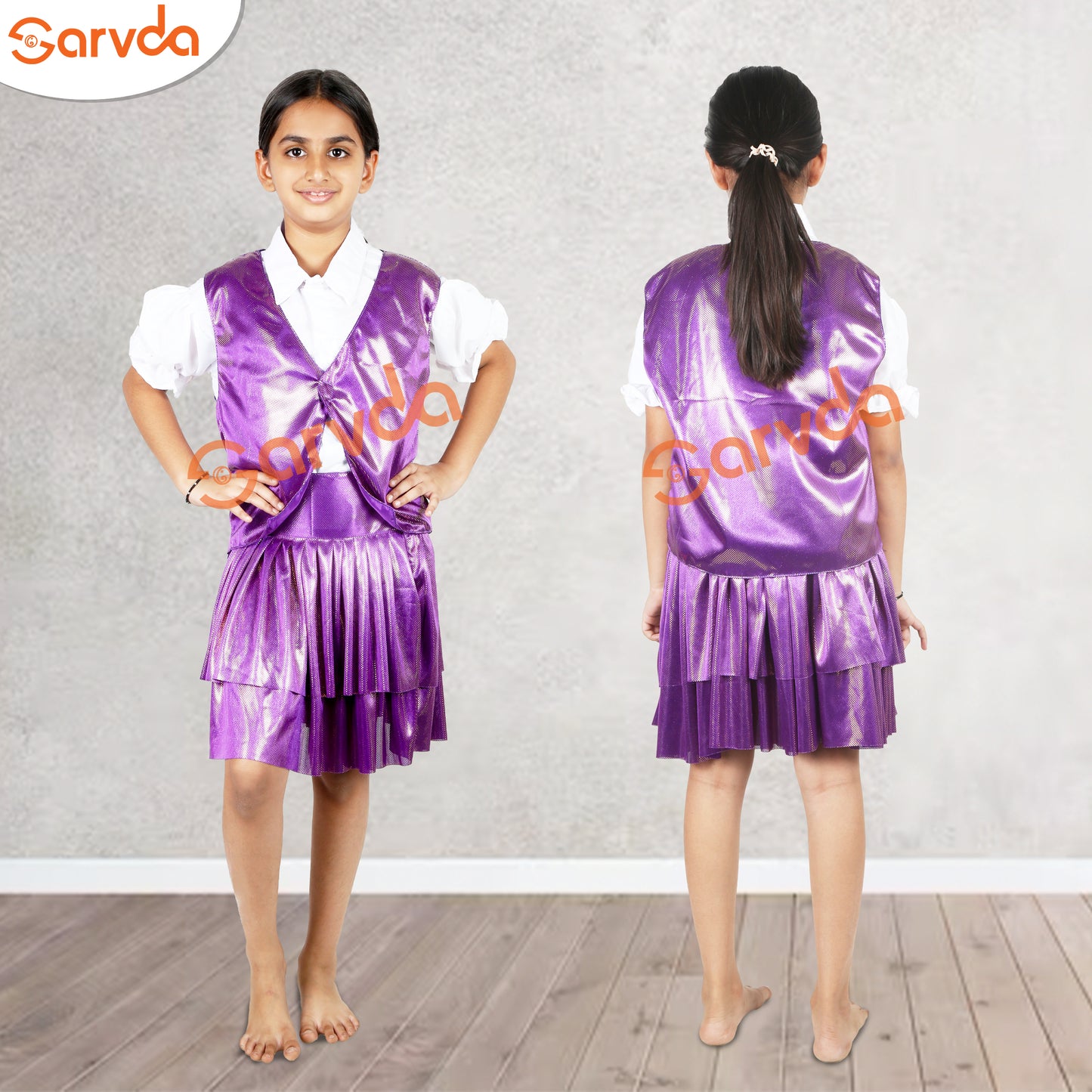 Prebooking -Purple Skirt, Waist Coat and White shirt Set Western For Girls