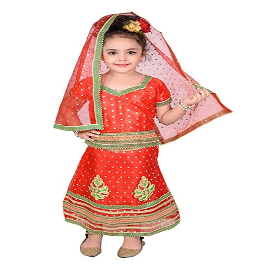 Lehenga Choli with Duppatta Full Set- Carrot Color  (Radha/Rani/Dance)