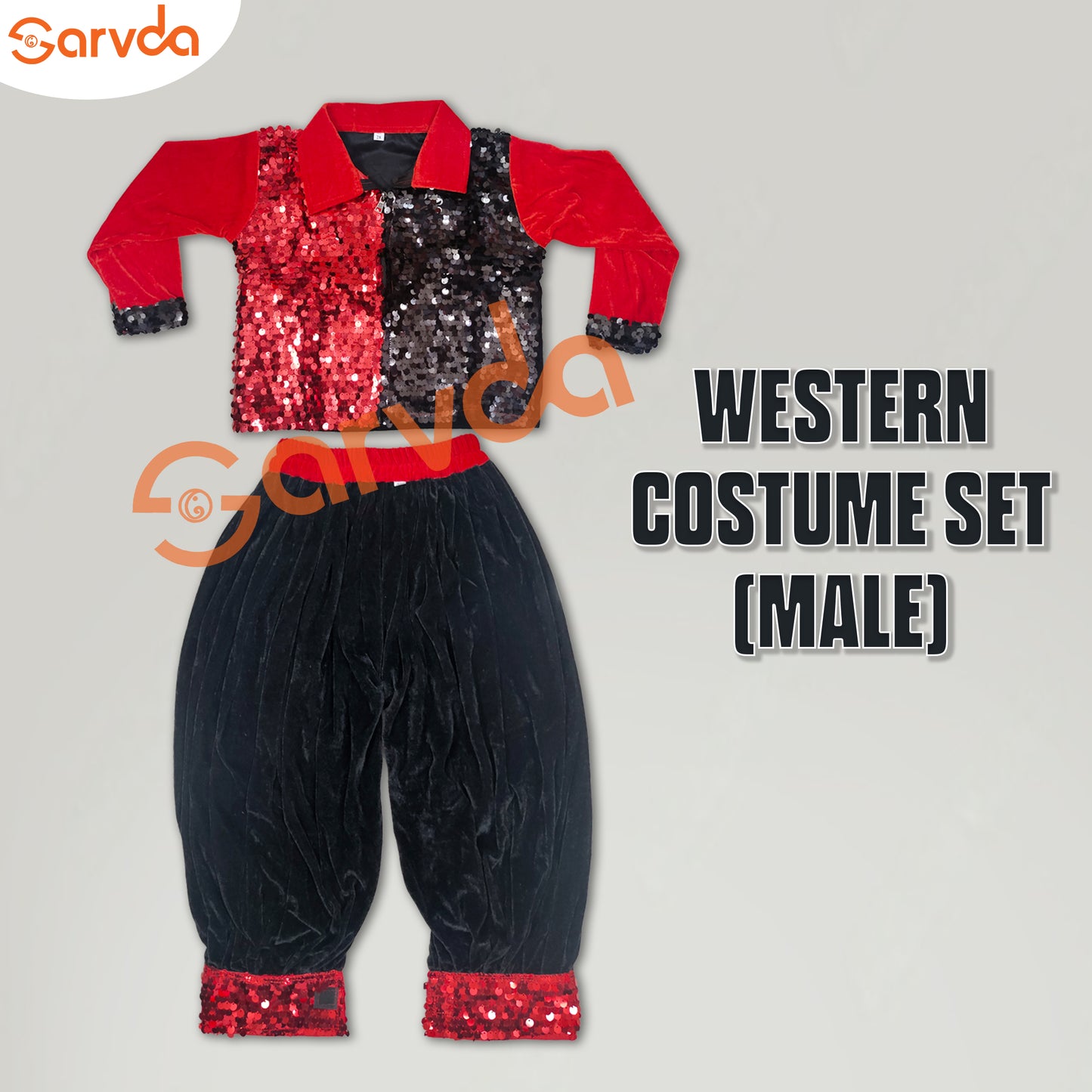 Red Sequence Shirt and  Black Herum  Set for Boys Western dress