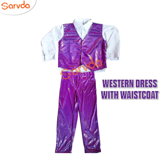 Prebooking -Purple  Pant, Waist Coat and White shirt Set Western For boys