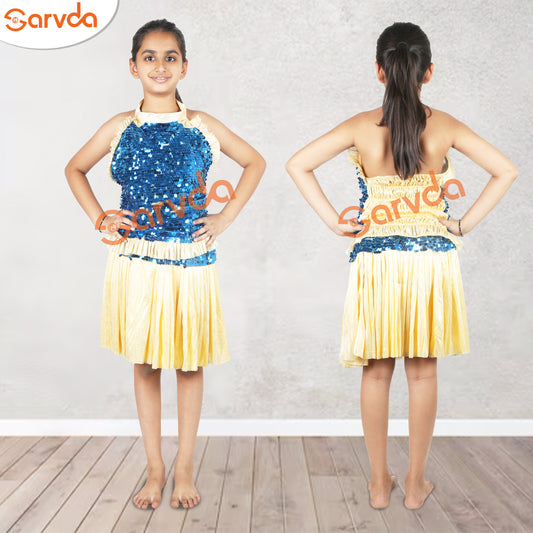 Golden Western with Firozi/golden sequence for girls - Top & Skirt