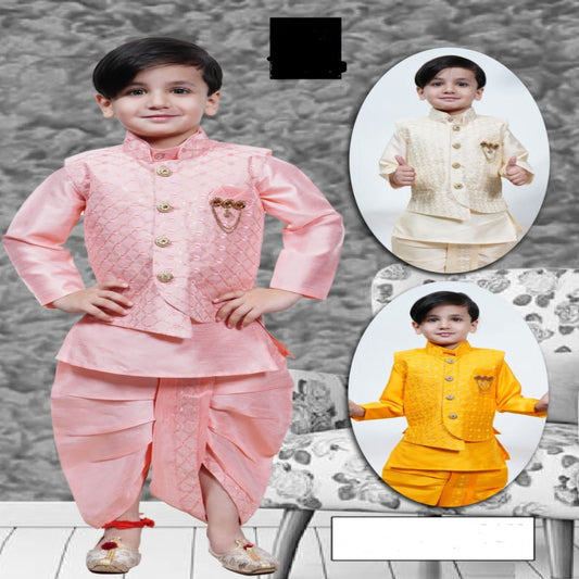 Ethnic Kurta Pajama With Dhoti Set - Assorted Colour