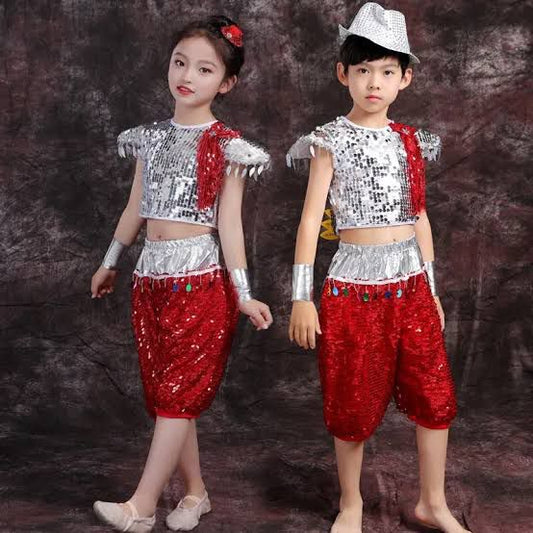 Red & Silver Sequence western set for boys and girls both