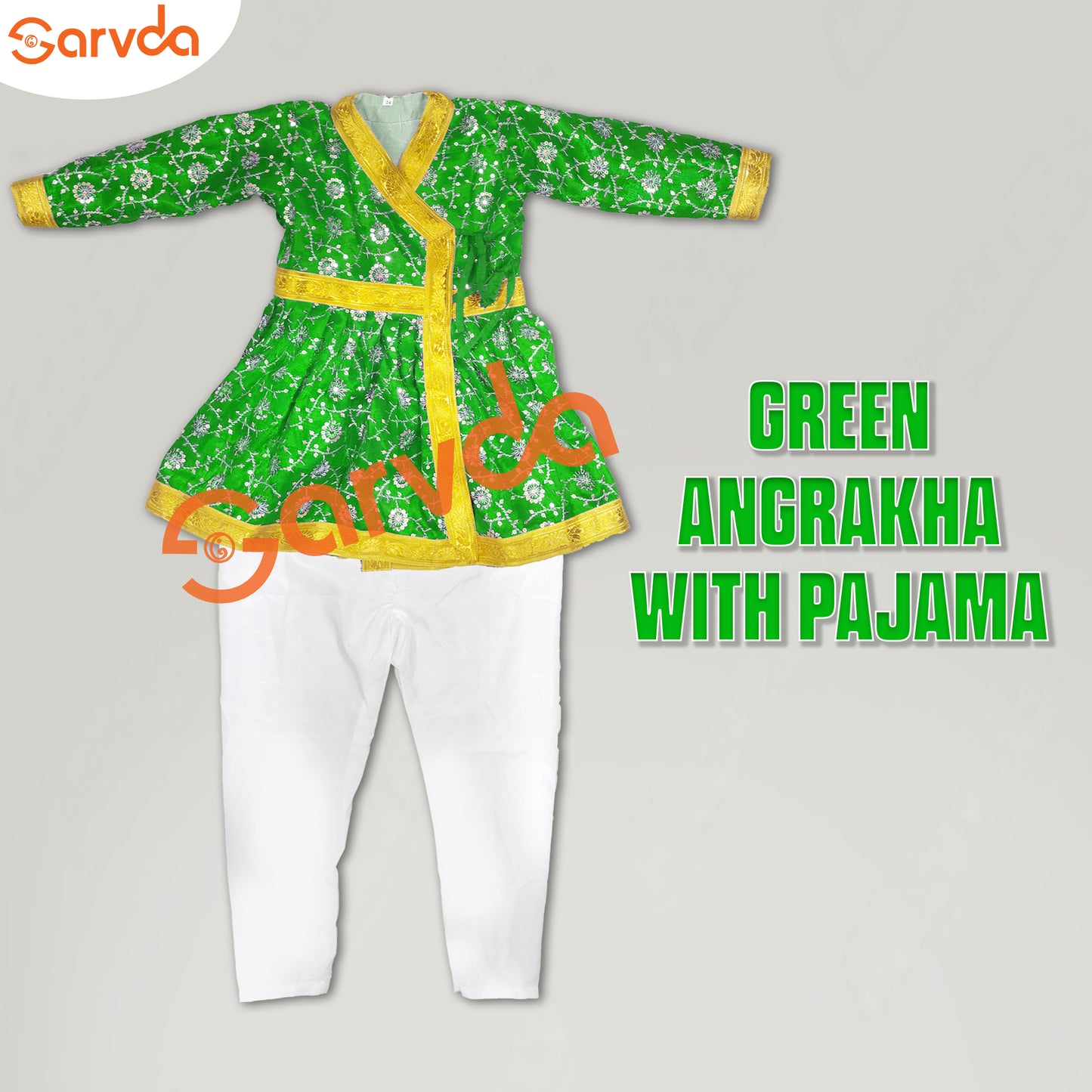 Embroidery Green  Angrakha with Pajama (God/Akabar/Maharaja/Marathi/Shivaji/Others)