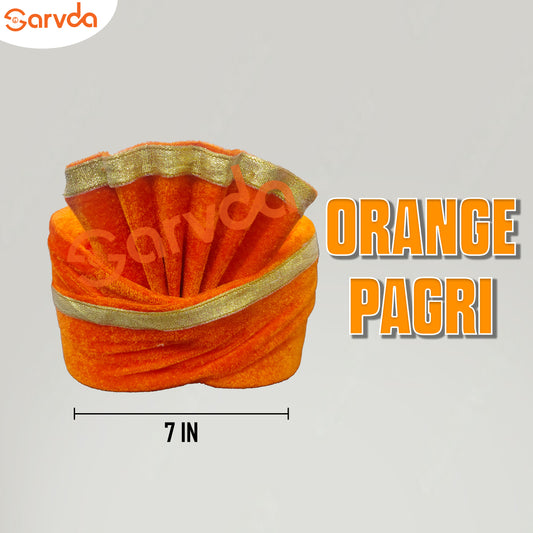 Orange velvet pagri/ Safa-(Heavy shipping rate may be increase)