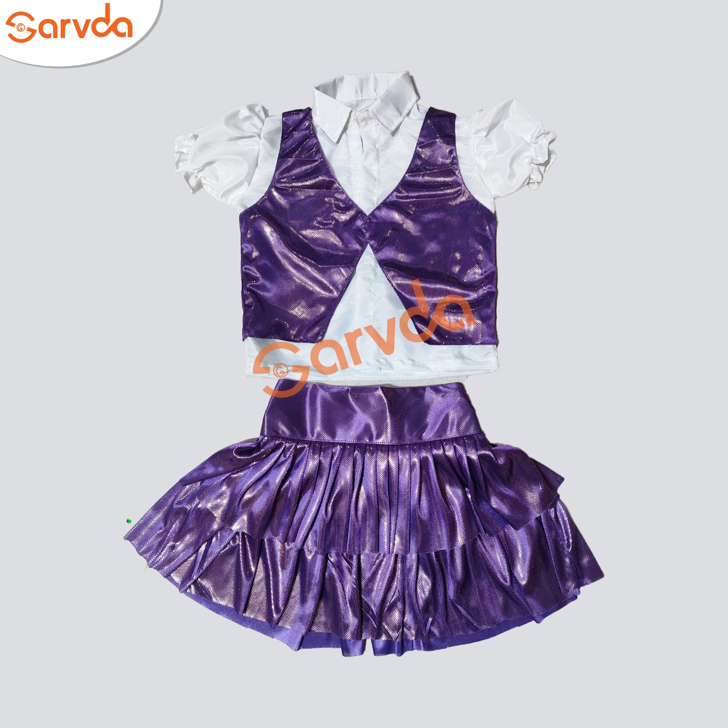 Prebooking -Purple Skirt, Waist Coat and White shirt Set Western For Girls