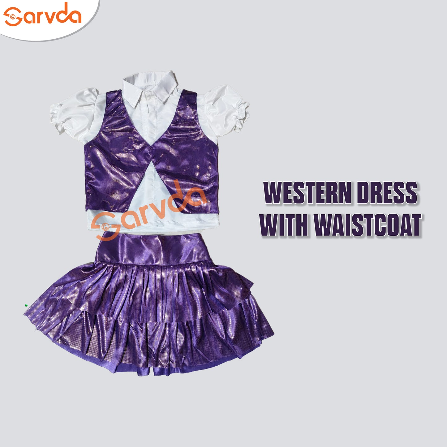 Prebooking -Purple Skirt, Waist Coat and White shirt Set Western For Girls