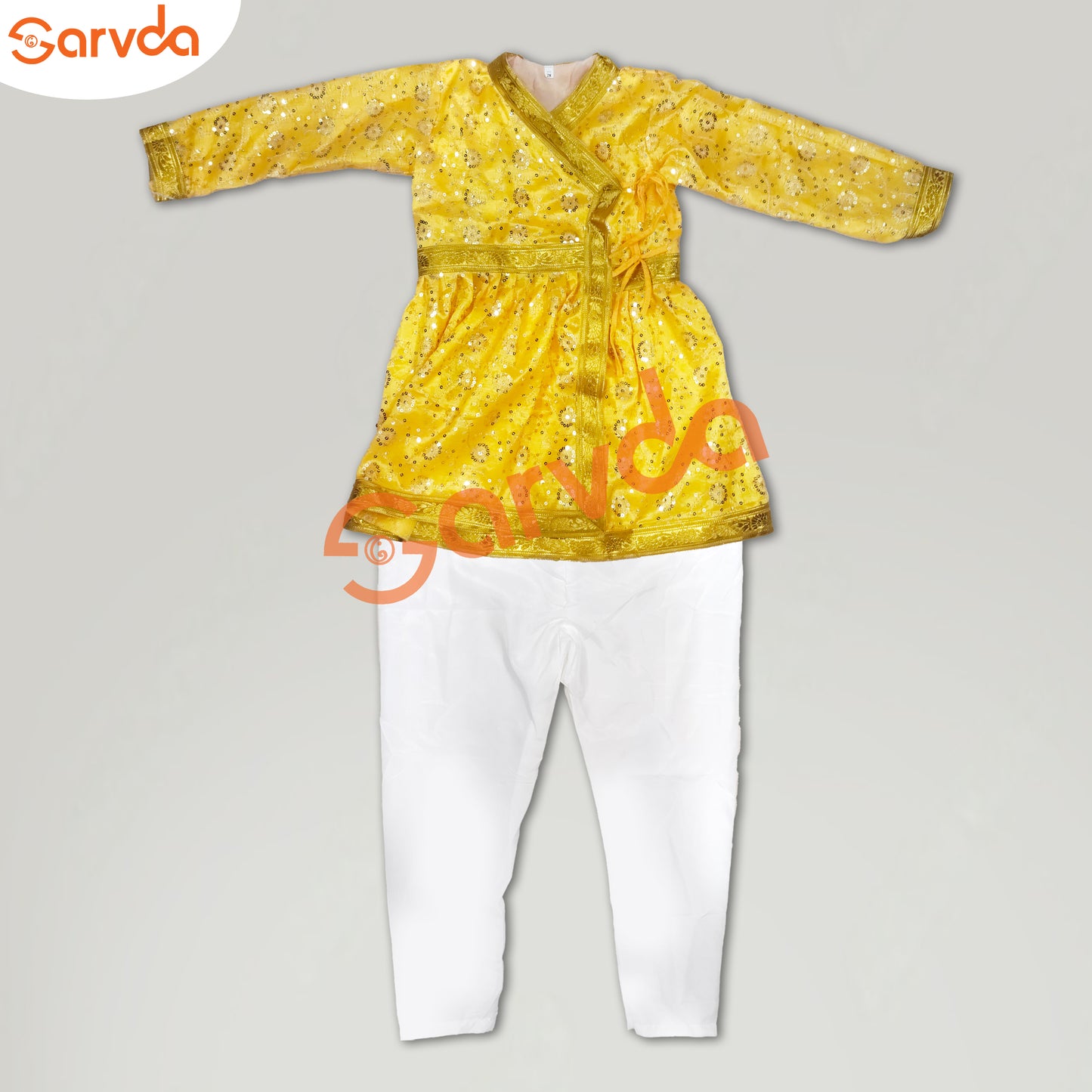 Embroidery Yellow Angrakha with Pajama (God/Akabar/Maharaja/Marathi/Shivaji/Others)