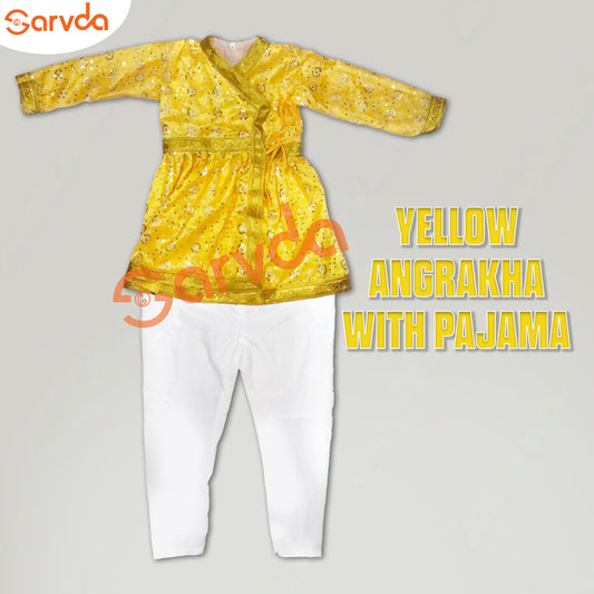 Embroidery Yellow Angrakha with Pajama (God/Akabar/Maharaja/Marathi/Shivaji/Others)